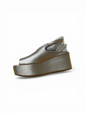 Pedro Anton Spain Metallic Platform Wedge Slingback Sandals Women EU 37 Peep Toe